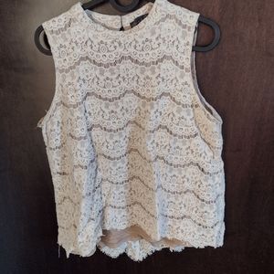 Rose and Olive Mock Neck Sleeveless White Lace Top Size L